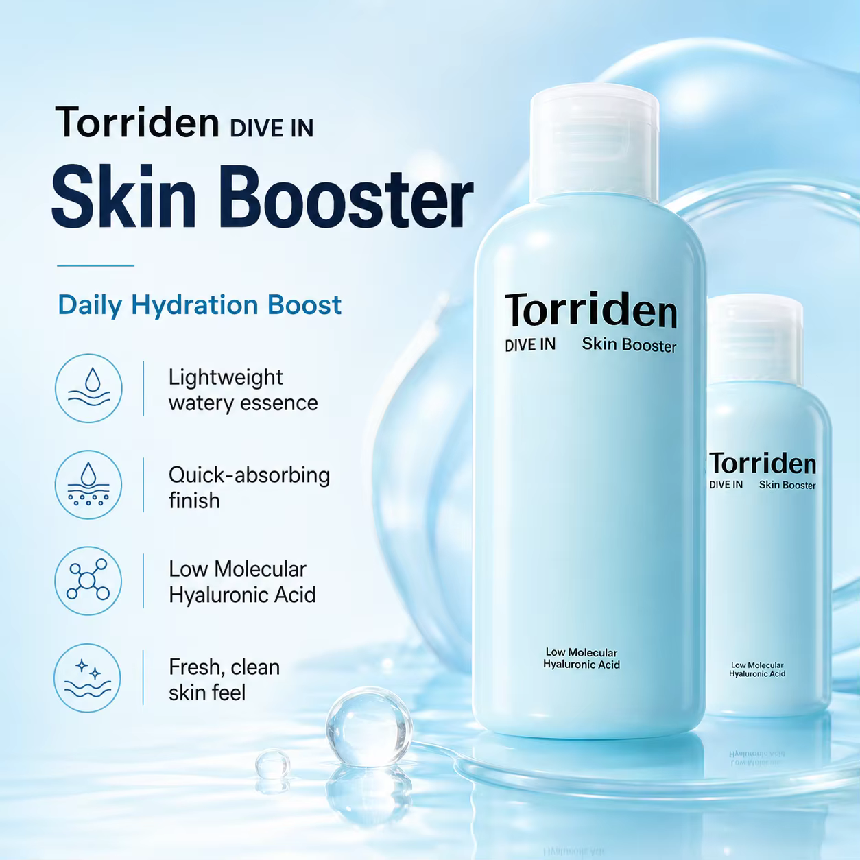 Torriden DIVE-IN Acide Hyaluronique à Faible Poids Moléculaire - Booster Cutané 200ml - Tonique Hydratant Visage