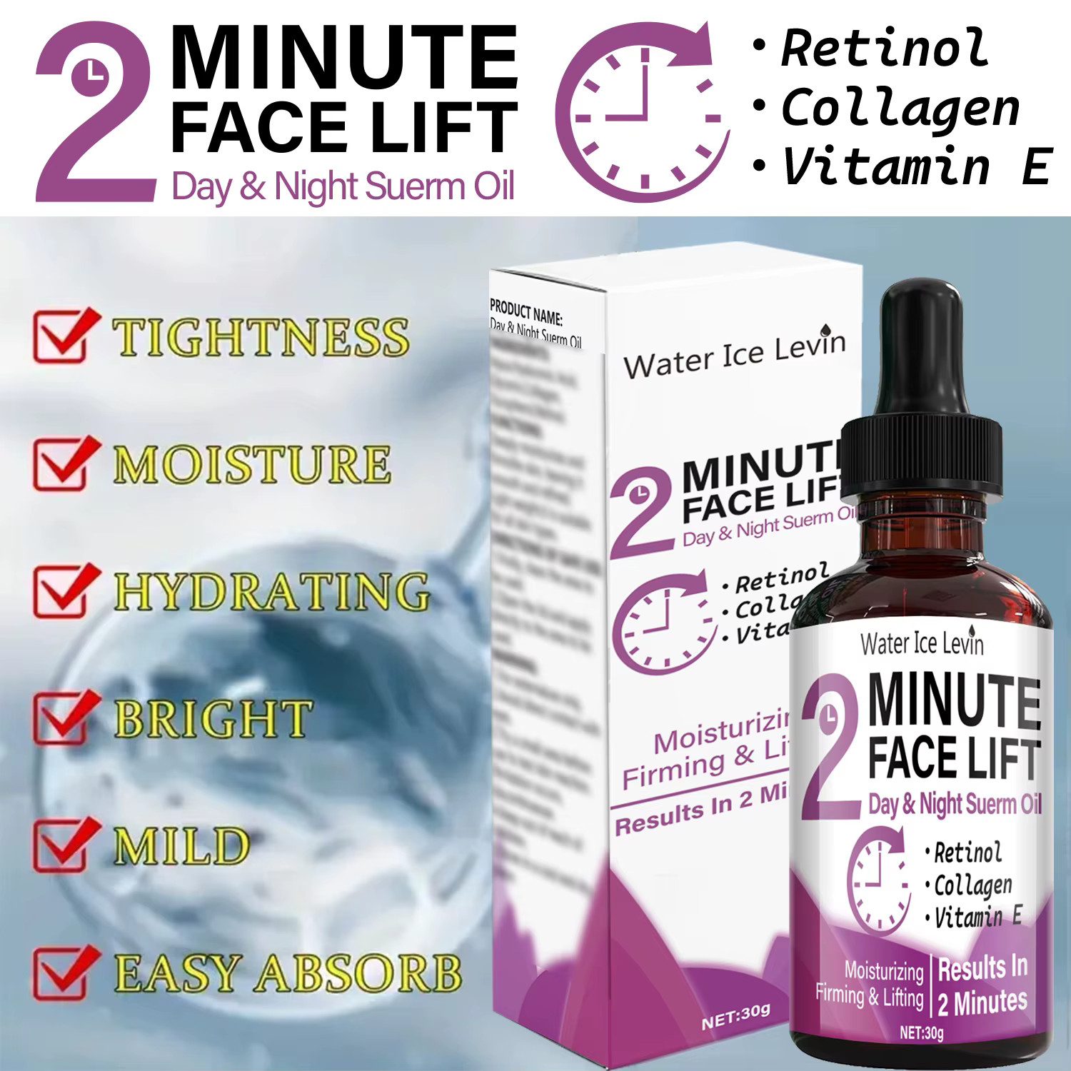 Minute Face Lift Huile de sérum jour et nuit au rétinol et au collagène – Hydratant, raffermissant et liftant en 2 minutes