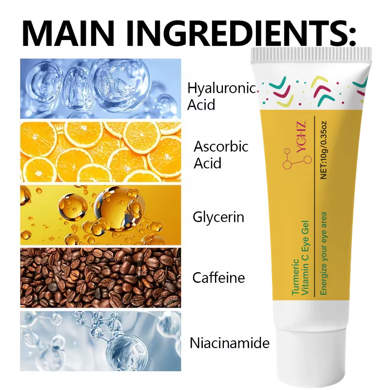 Crème pour les yeux au curcuma et à la vitamine C, contenant de la vitamine C et de la glycérine, revitalise les yeux, les rend plus jeunes et offre un soin anti-âge à la peau, réduisant significative