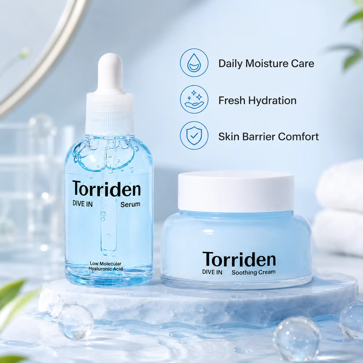 Offrez à votre peau une hydratation ultime avec le coffret sérum et crème apaisante Torriden DIVE-IN