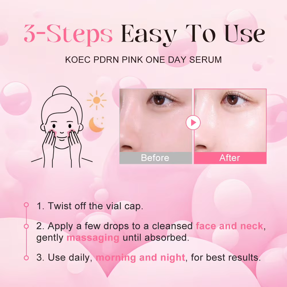 10 flacons/boîte – Sérum PDRN PINK ONE DAY – Ampoule raffermissante et hydratante – Lissage de la peau – Contrôle du sébum – Affinage des pores – Essence de rajeunissement cutané