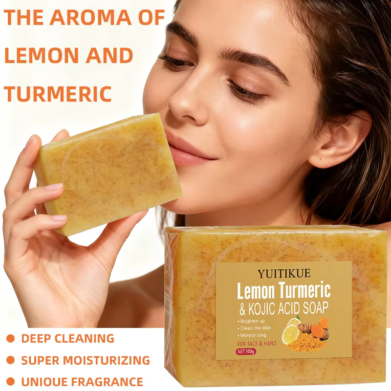 YUITIKUE savon exfoliant au citron et au curcuma illumine la peau hydrate pour le visage et les mains nettoyage en profondeur barre de soin naturelle