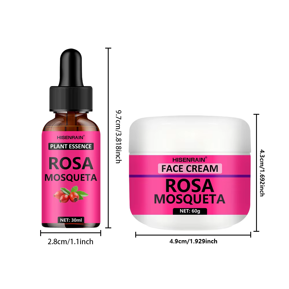 HISENRAIN Ensemble de soins pour la peau à la rose musquée : sérum hydratant et crème hydratante combinée – Kit anti-âge