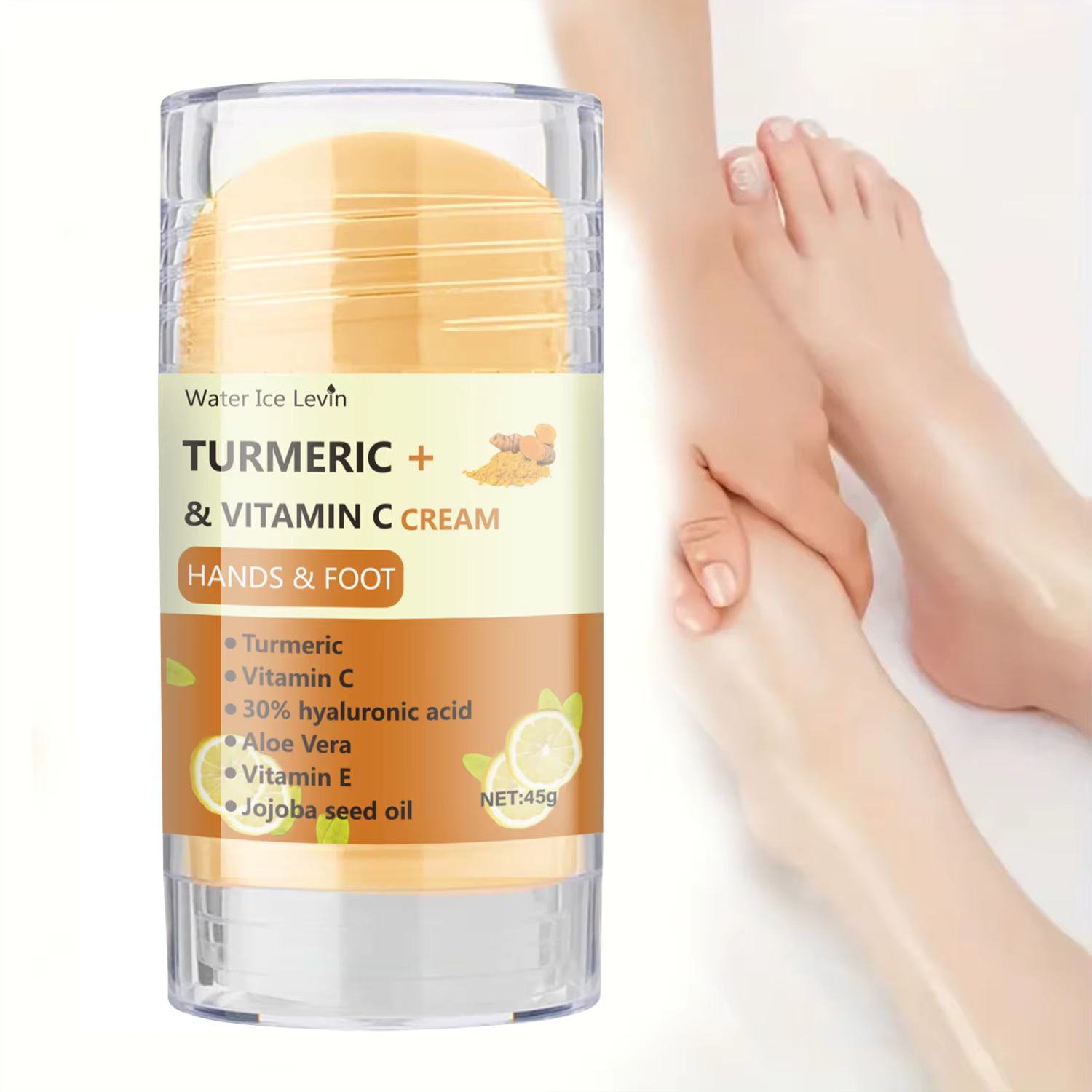 Crème Mains et Pieds au Curcuma et Vitamine C 45g avec Acide Hyaluronique