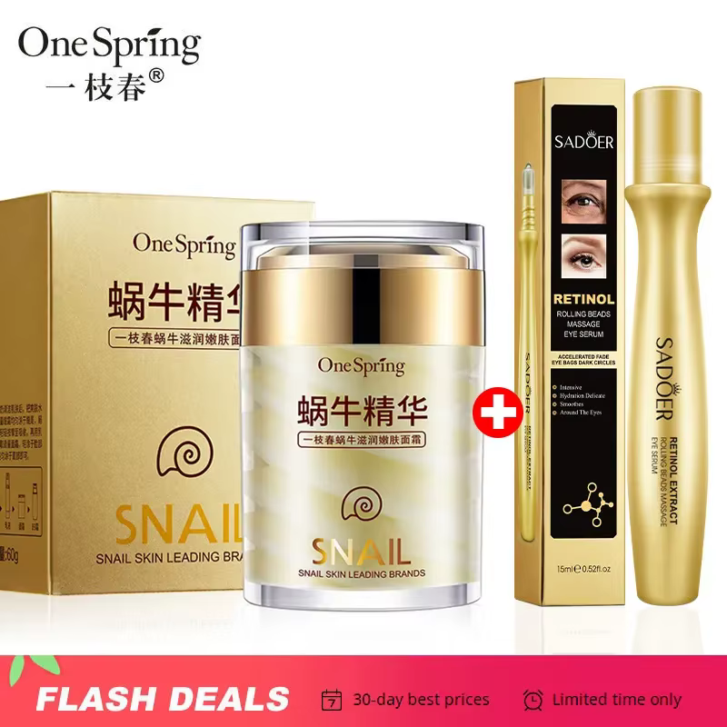 Crème pour le visage d'escargot + sérum de rouleau de Massage des yeux au rétinol 2 pièces sac