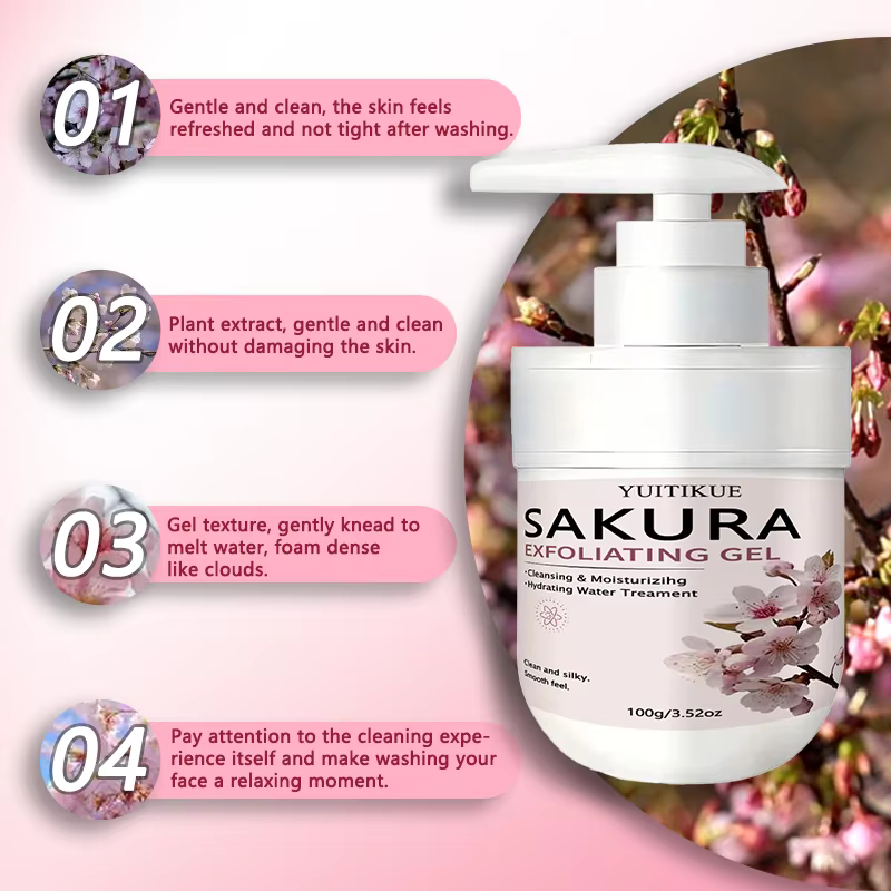 Gel nettoyant exfoliant Sakura 100g YUITIKUE Exfoliation douce Élimination des peaux mortes Hydratant Gel pour le visage doux et lisse