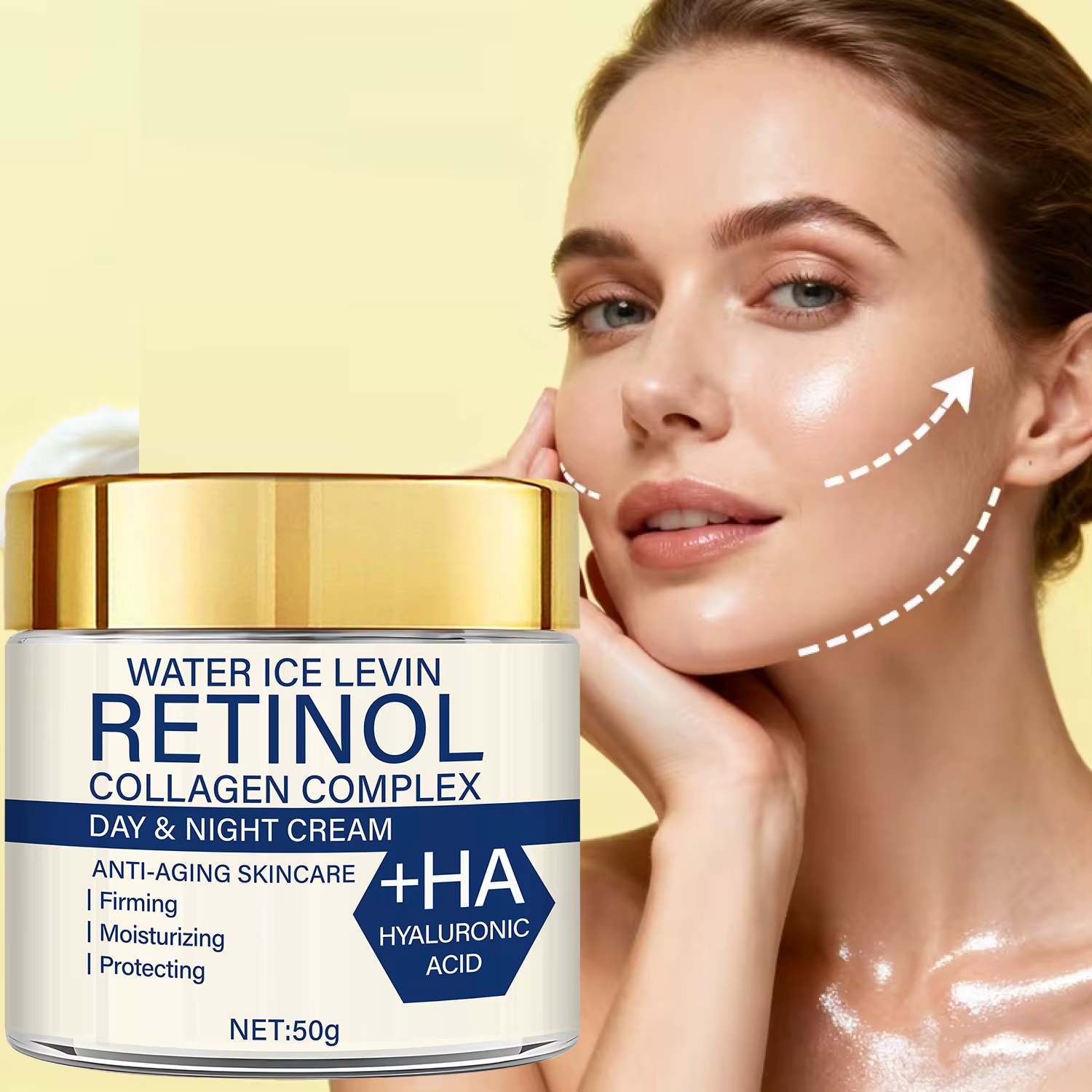 Crème de jour et de nuit au complexe de collagène au rétinol : +HA, anti-âge, raffermit/hydrate la peau, usage quotidien pour une brillance plus douce et sûre