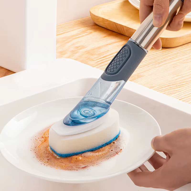 Outils de nettoyage de cuisine, brosse à vaisselle à Long manche, distributeur de savon liquide, nettoyeur de vaisselle, brosse à vaisselle, éponge, lingette de lavage de Pot