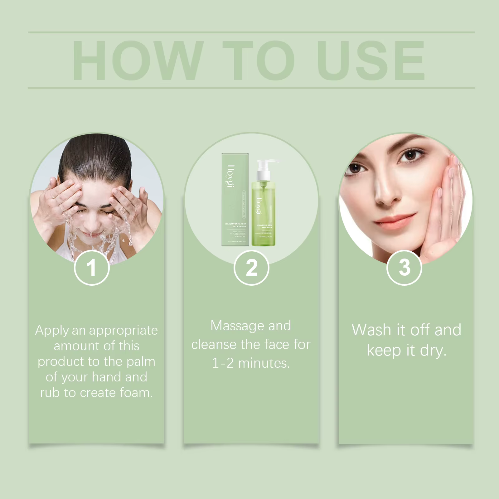 Hoygi Gel nettoyant pour le visage à l'acide hyaluronique nettoyage en profondeur des pores hydratant démaquillant sans séchage pour peaux sensibles 100 ml