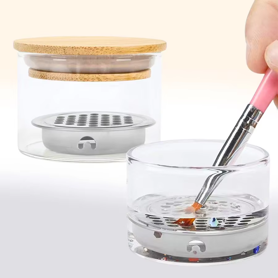 Filtre à mailles de verre Transparent, tasse de nettoyage de brosse à ongles pour vernis Gel et brosses acryliques, conteneur de stockage pour l'élimination des paillettes