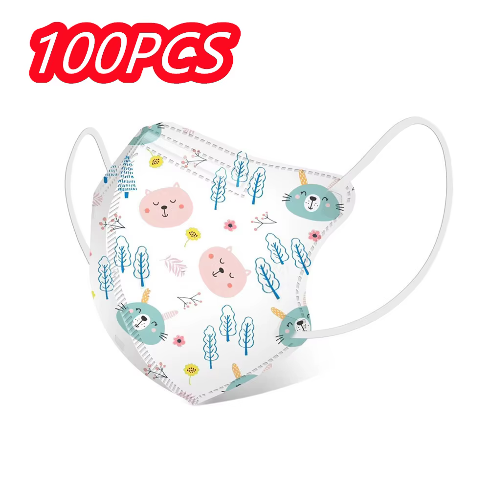 Masques faciaux jetables pour enfants, filtre 4lys, Anti-poussière, Anti-grippe, protection buccale respirante en tissu fondu, 100/50/10 pièces