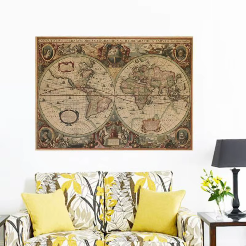 Affiche carte du monde en papier brun 256, 71x50cm, rétro vintage, vieux globe, décoration de la maison