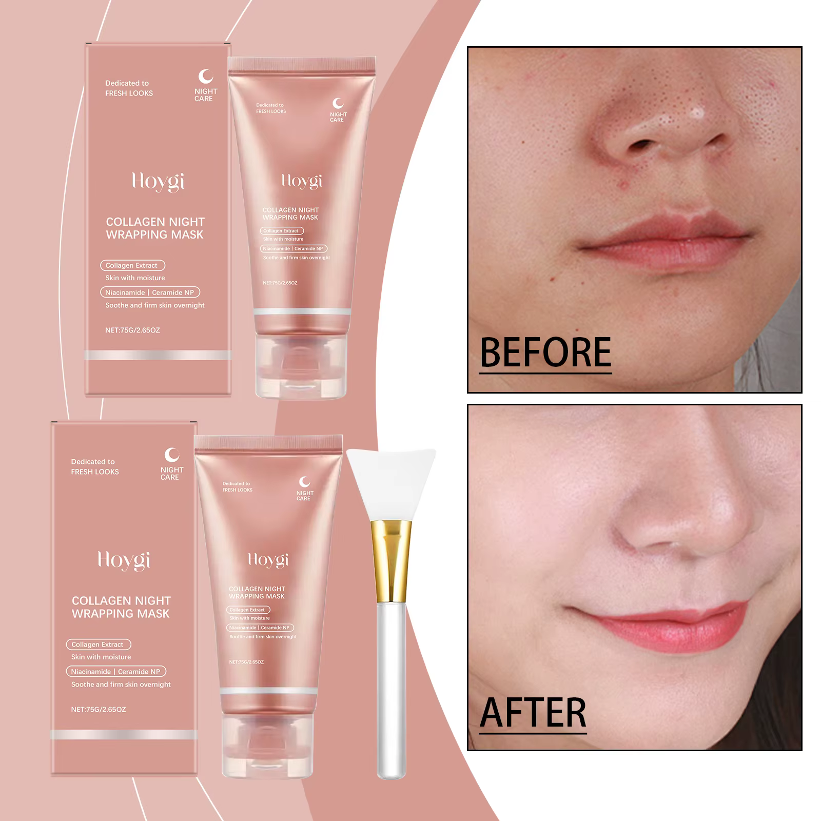 Masque Peel-Off au Collagène Nuit Hydratant Raffermissant Éclaircissant Soin Élastifiant Nettoyant