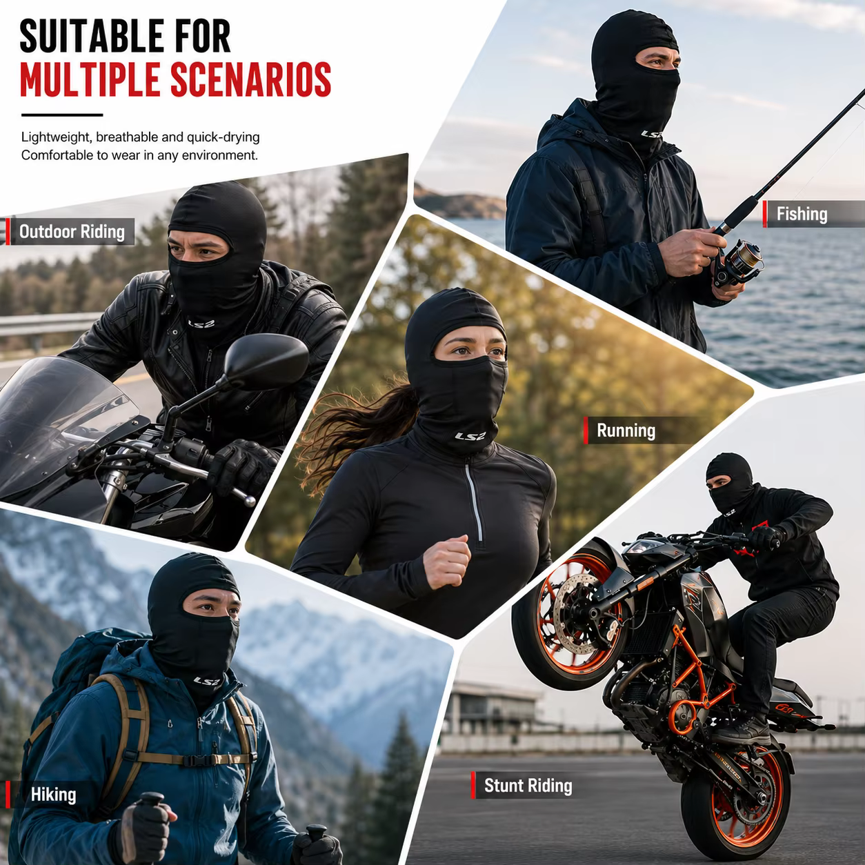 Cagoule de moto LS2 – Masque facial rafraîchissant d'été, fin, respirant, protection UV, séchage rapide, doublure de casque, couvre-visage complet pour hommes et femmes