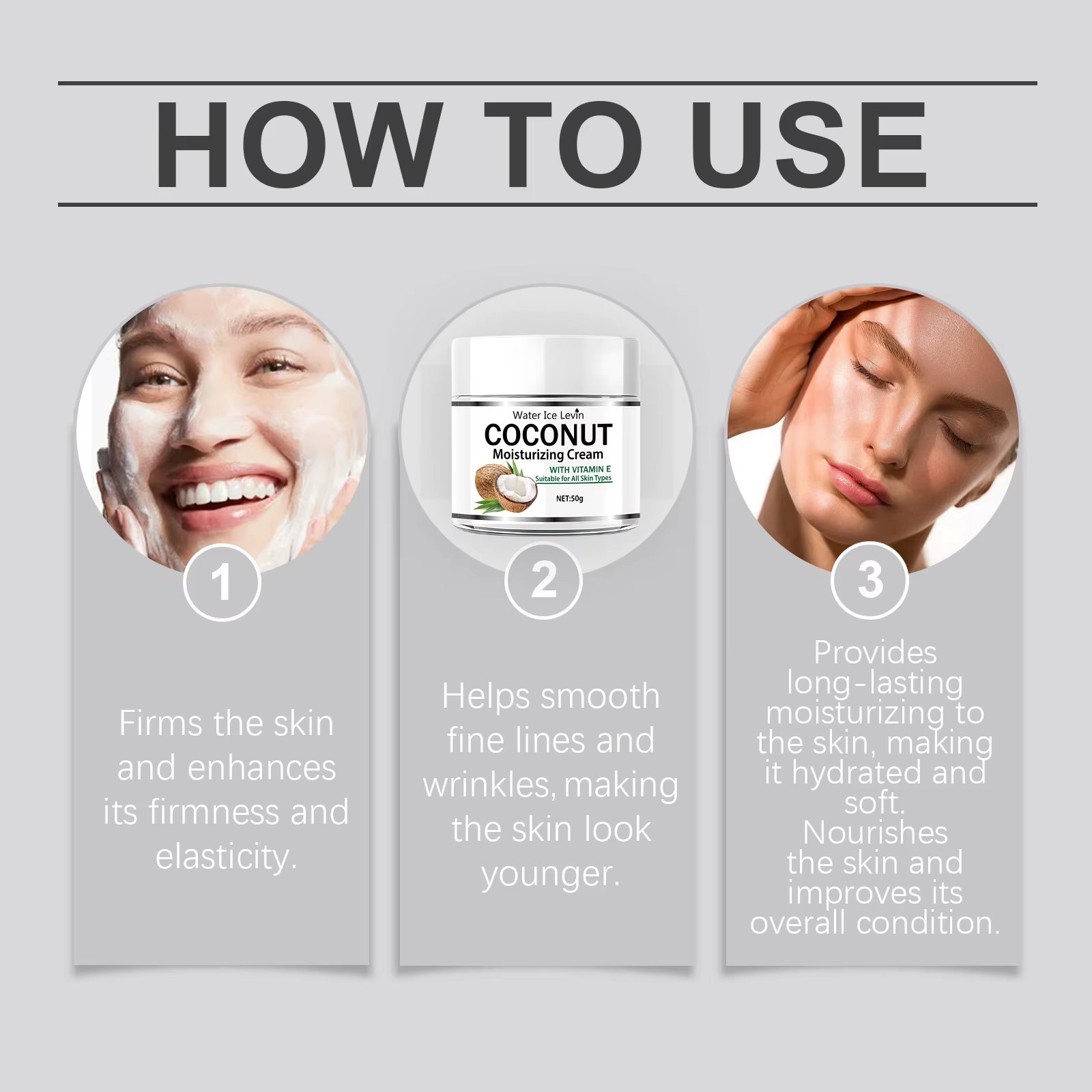 Crème hydratante à l'huile de noix de coco 50g | Collagène et vitamine E | Sans alcool | Convient à tous les tons de