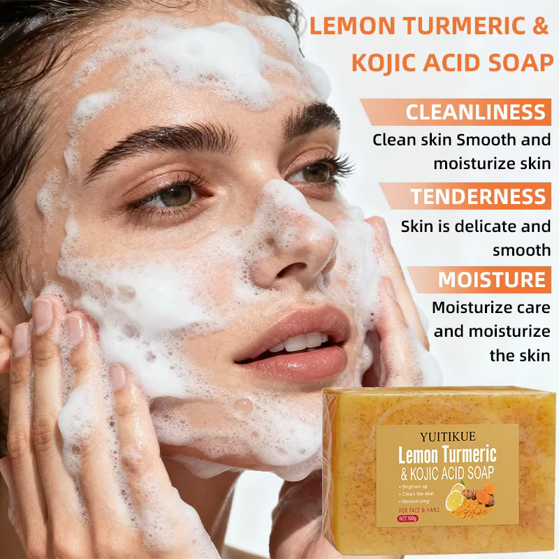 YUITIKUE savon exfoliant au citron et au curcuma illumine la peau hydrate pour le visage et les mains nettoyage en profondeur barre de soin naturelle