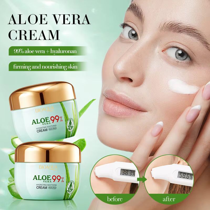 2 pièces/kit BIOAQUA Aloe Vera ensembles de soins de la peau crème pour les yeux du visage hydratant raffermissant