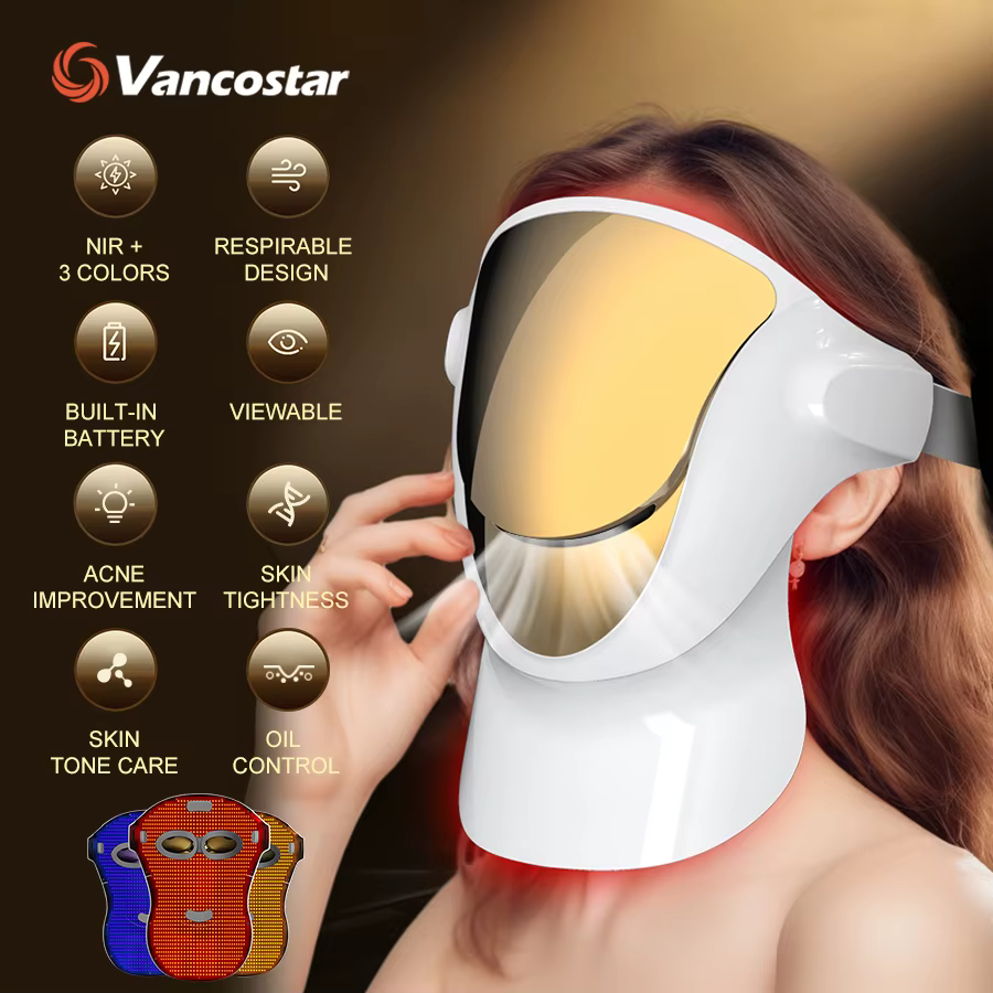 NIR LED masque Facial thérapie par la lumière rouge respirant 3 couleurs 807 lampe Anti-âge traitement de l'acné