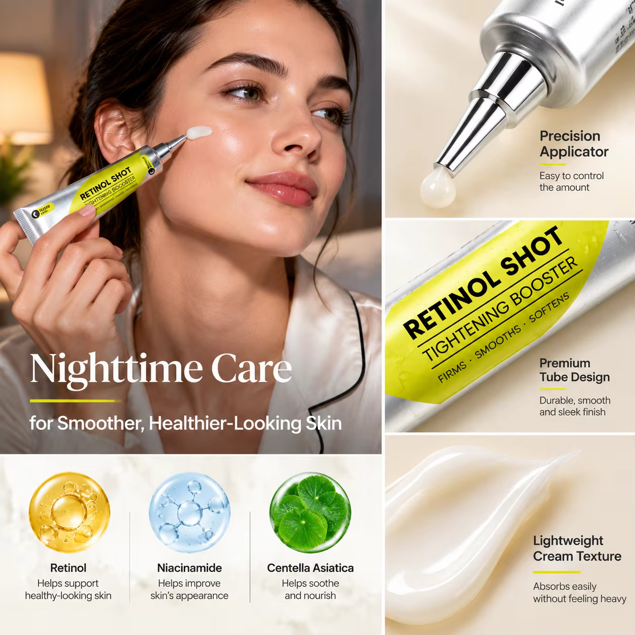 Crème de nuit au rétinol, hydratant pour le visage, soin hydratant, crème pour le visage à base de niacinamide et de centella, crème de soin quotidienne pour la peau, 15 g.