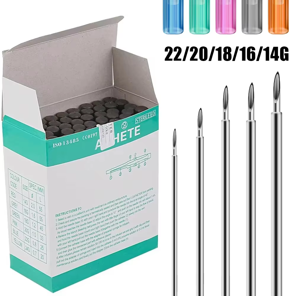 Aiguilles de perçage jetables stérilisées en acier chirurgical, pour oreilles, nez, nombril, mamelons, outils de perçage, 50/5 pièces