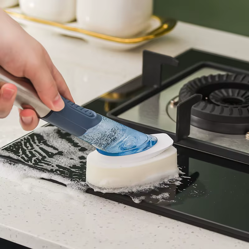 Outils de nettoyage de cuisine, brosse à vaisselle à Long manche, distributeur de savon liquide, nettoyeur de vaisselle, brosse à vaisselle, éponge, lingette de lavage de Pot