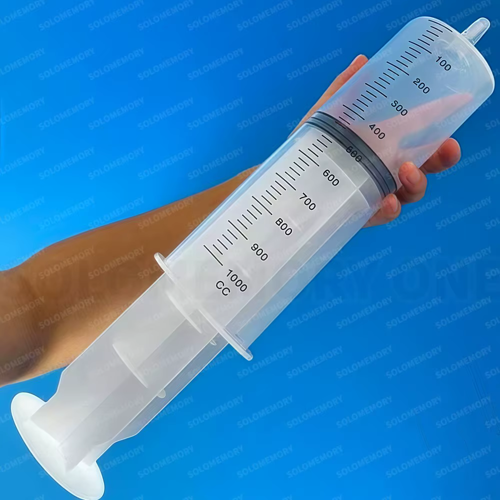 Seringue en plastique, disponible en capacités de 1000 ml, 550 ml, 350 ml, 200 ml, 100 ml, 60 ml, 20 ml, 10 ml, adaptée au dosage en laboratoire, au distribution de colle, à l'arrosage et à l'utilisat