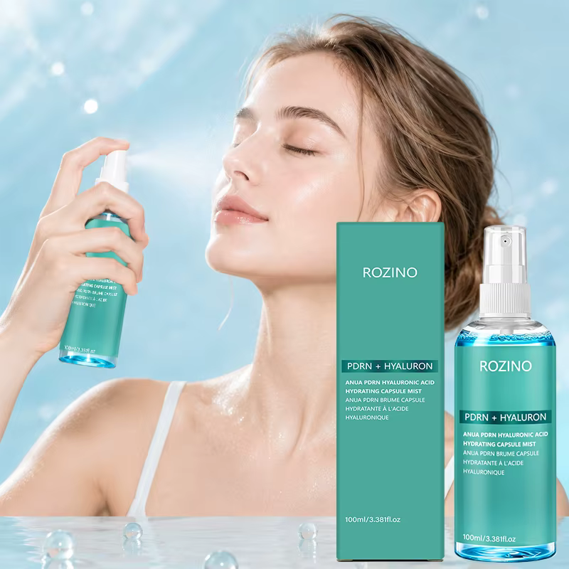 Nouvelle formule hydratante de luxe coréenne de Rozino, spray hydratant pour le visage à l'acide hyaluronique et au PDRN, contient un complexe luxueux d'essence réparatrice au PDRN et de multiples ing