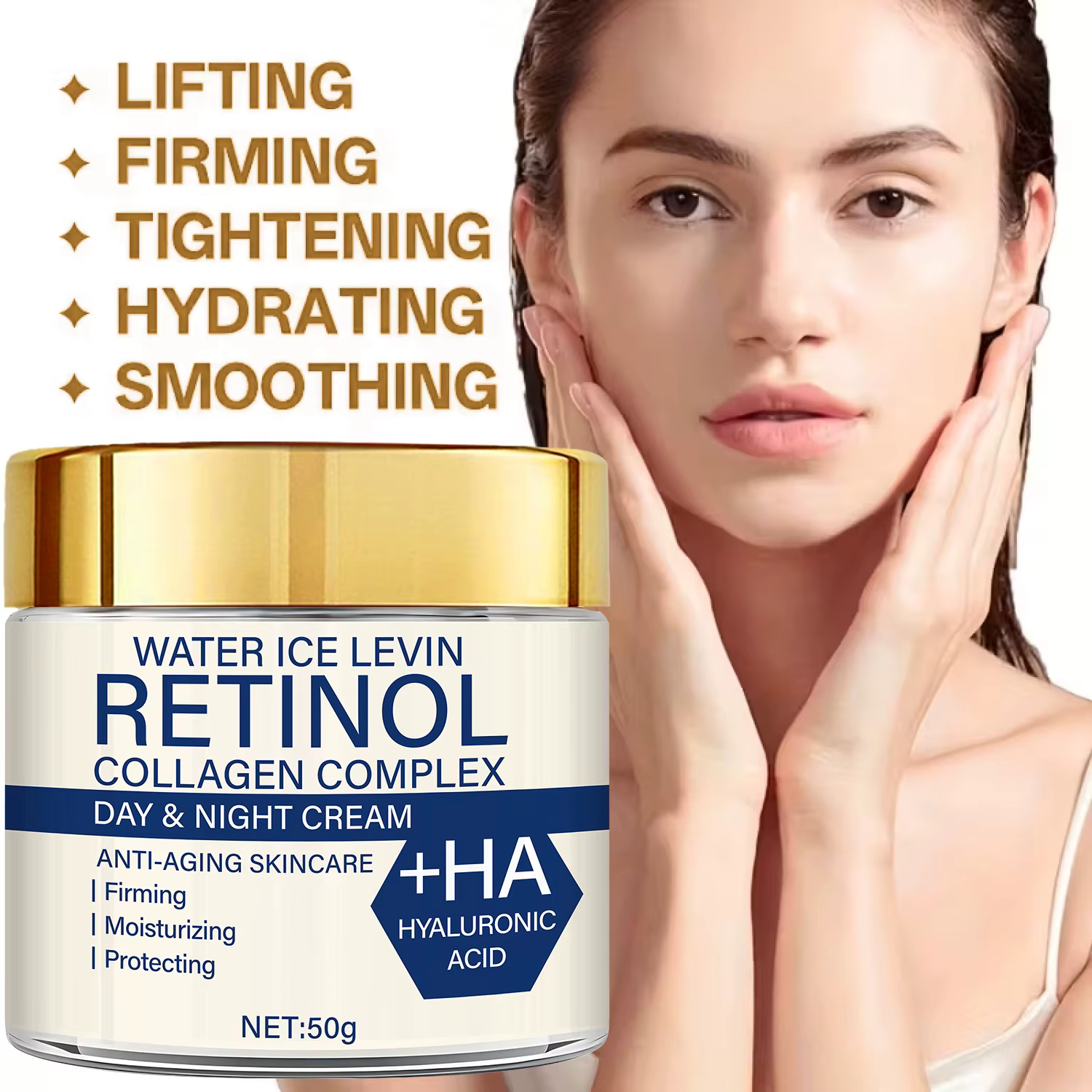 Crème de jour et de nuit au complexe de collagène au rétinol : +HA, anti-âge, raffermit/hydrate la peau, usage quotidien pour une brillance plus douce et sûre