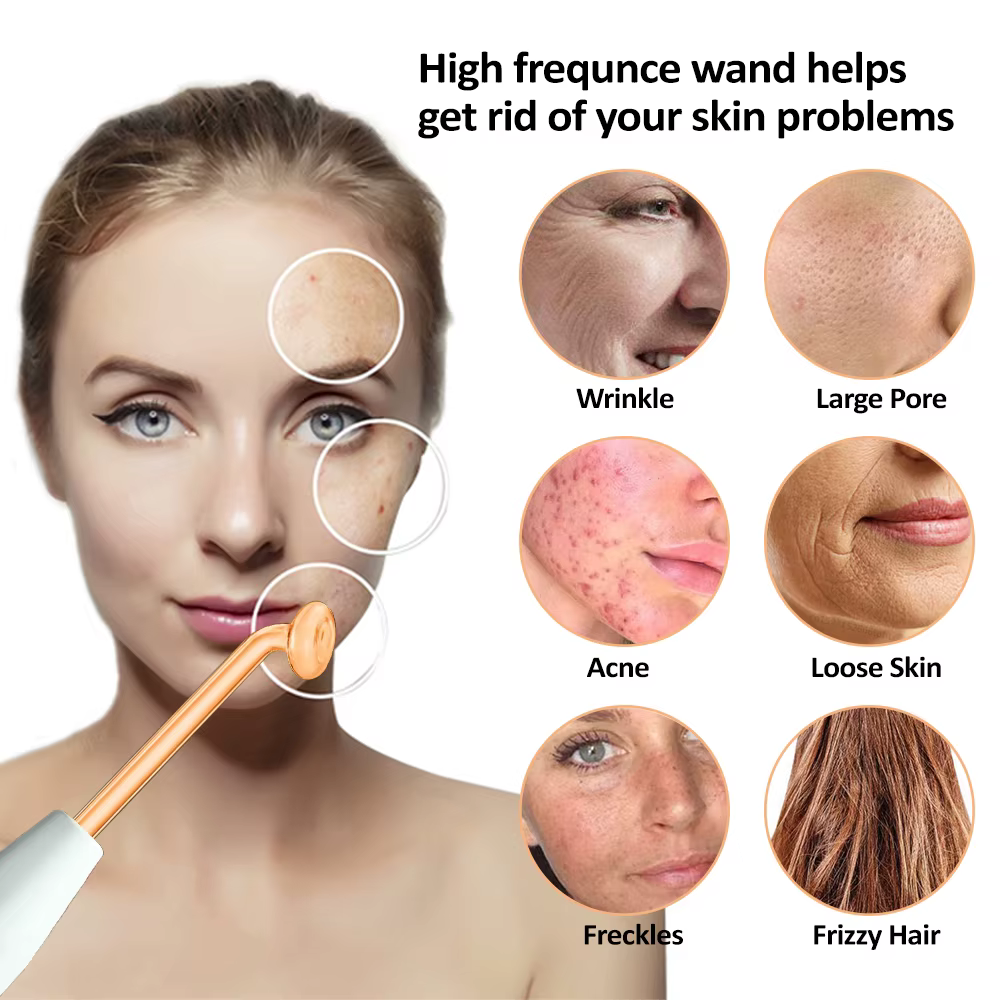 Appareil facial haute fréquence avec électrode en verre pour le traitement des rides et les soins du visage