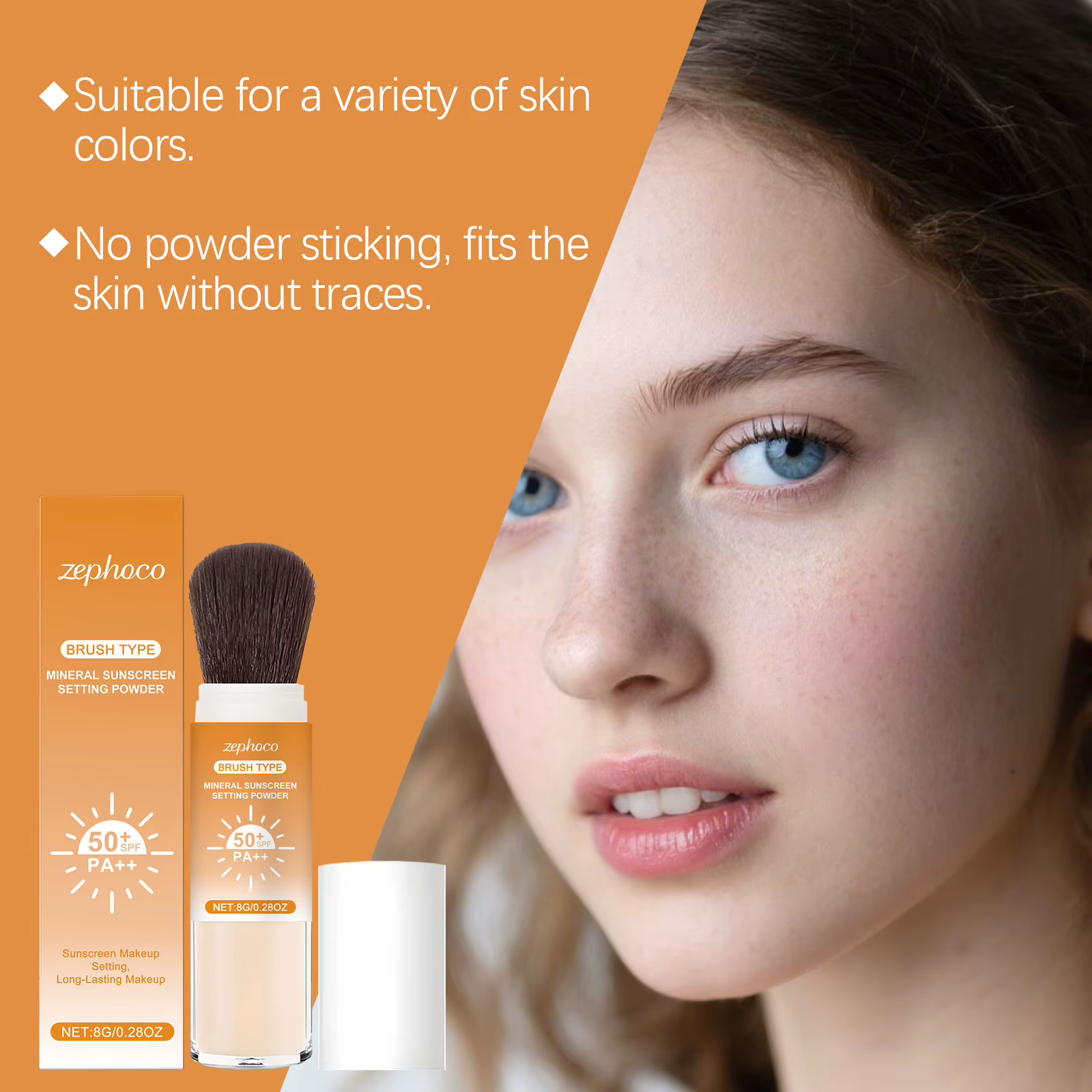 Poudre fixante solaire SPF 50+ Contrôle du sébum Longue tenue Fini mat Naturel Lisse Protection Respirante Maquillage Visage Extérieur