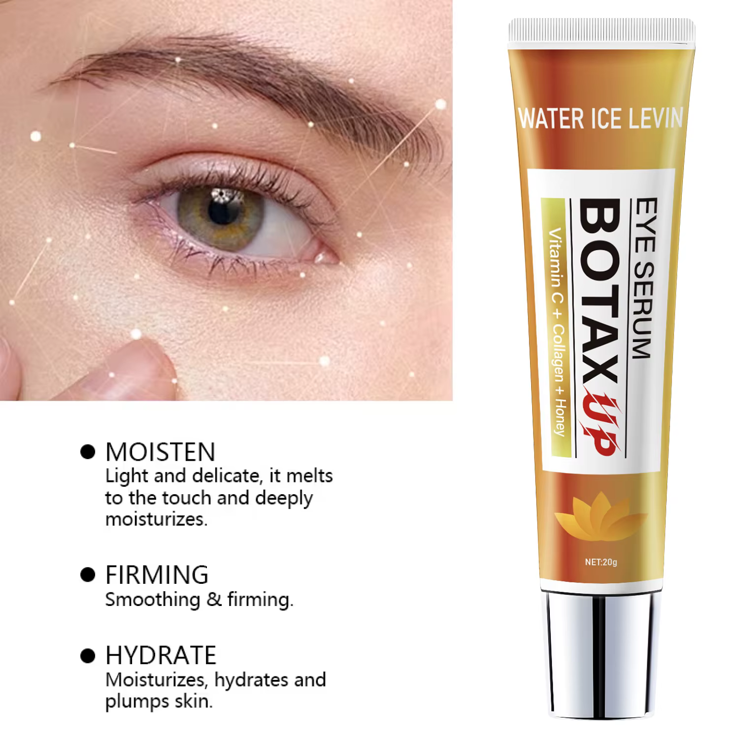 Crème raffermissante pour les yeux Botax Xp Vitamine C Collagène Miel. Texture légère et fondante. Lisse