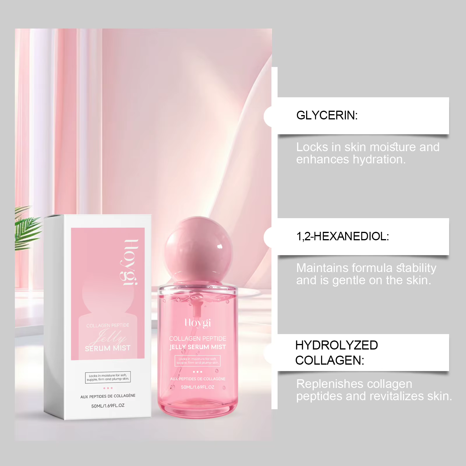 Brume hydratante pour le visage au collagène et aux peptides, légère, non collante, spray hydratant quotidien doux, rafraîchissant et apaisant pour tous types de peau