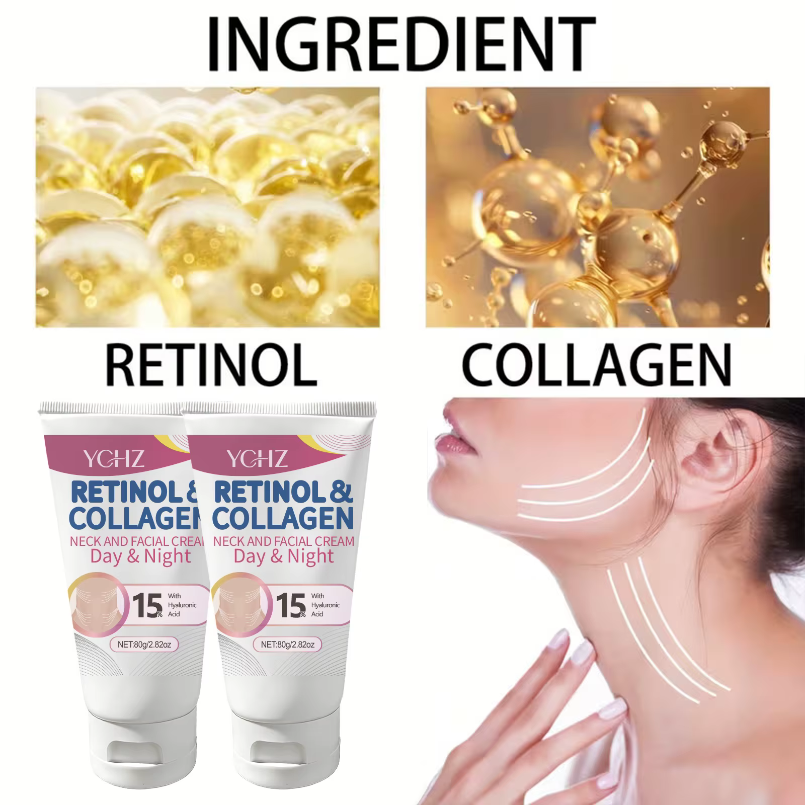 Crème raffermissante pour le cou au rétinol et au collagène - Hydratant facial au complexe