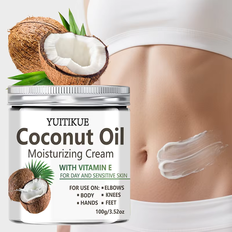 Crème hydratante à l'huile de coco YUITIKUE avec vitamine E | Pour la peau sensible et les journées de travail | Soins