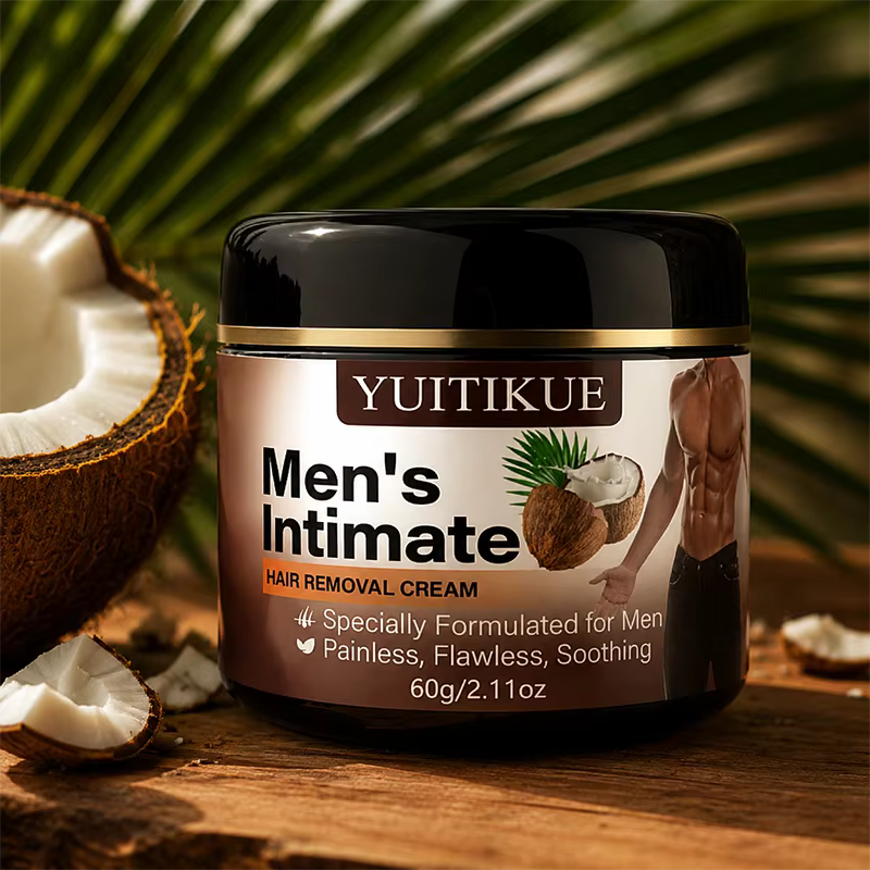 Crème dépilatoire intime pour hommes YUITIKUE 60g - Épilation indolore pour le corps et les zones intimes, extrait de noix de coco doux pour la peau
