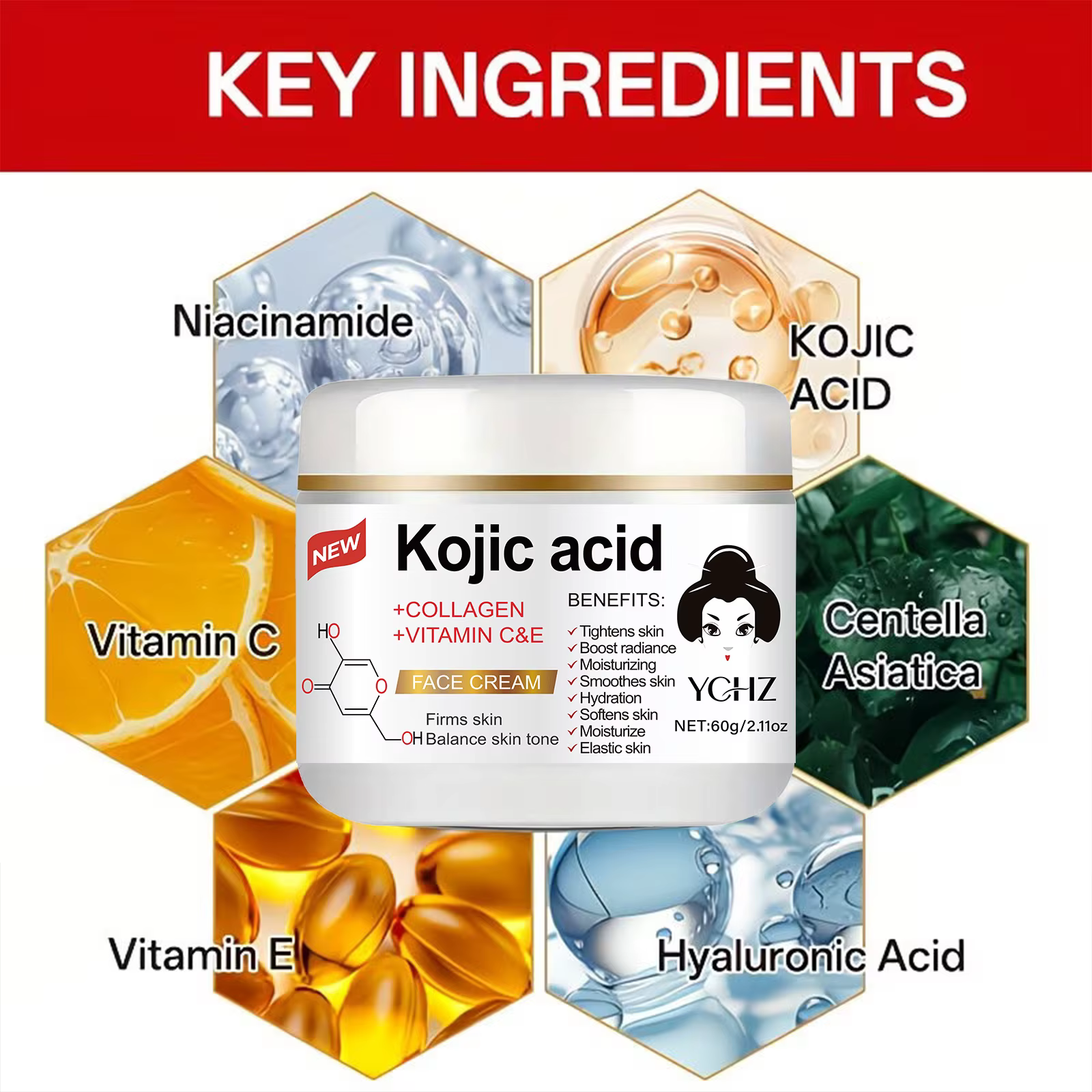 Crème hydratante à l'acide kojique 60g