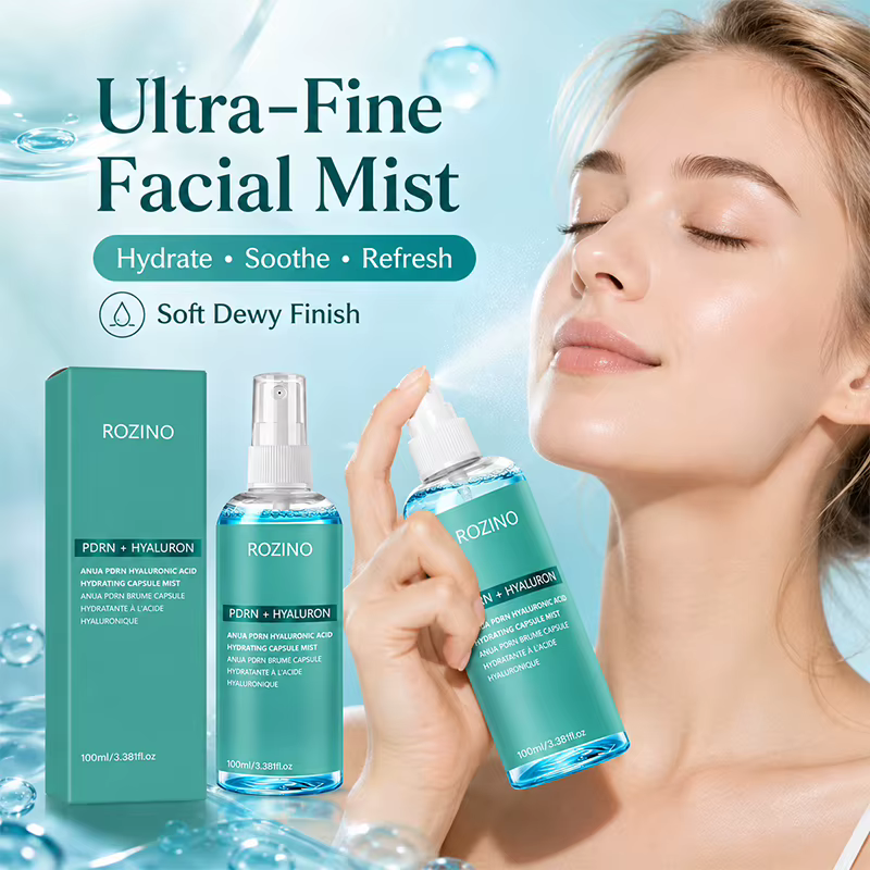 Nouvelle formule hydratante de luxe coréenne de Rozino, spray hydratant pour le visage à l'acide hyaluronique et au PDRN, contient un complexe luxueux d'essence réparatrice au PDRN et de multiples ing