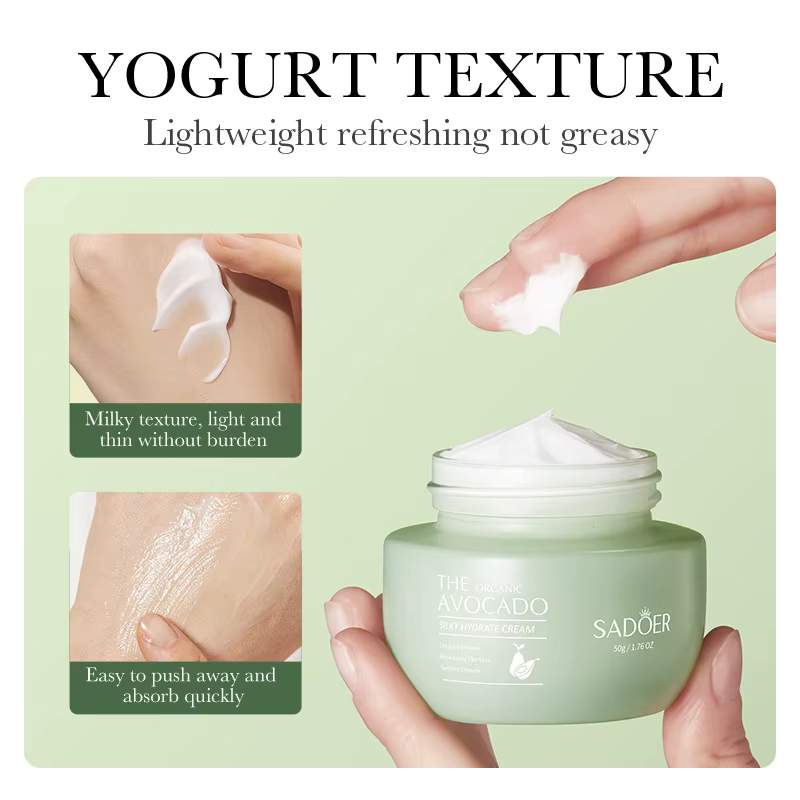 Crème hydratante pour le visage à l'avocat biologique SADOER - Hydratation intense