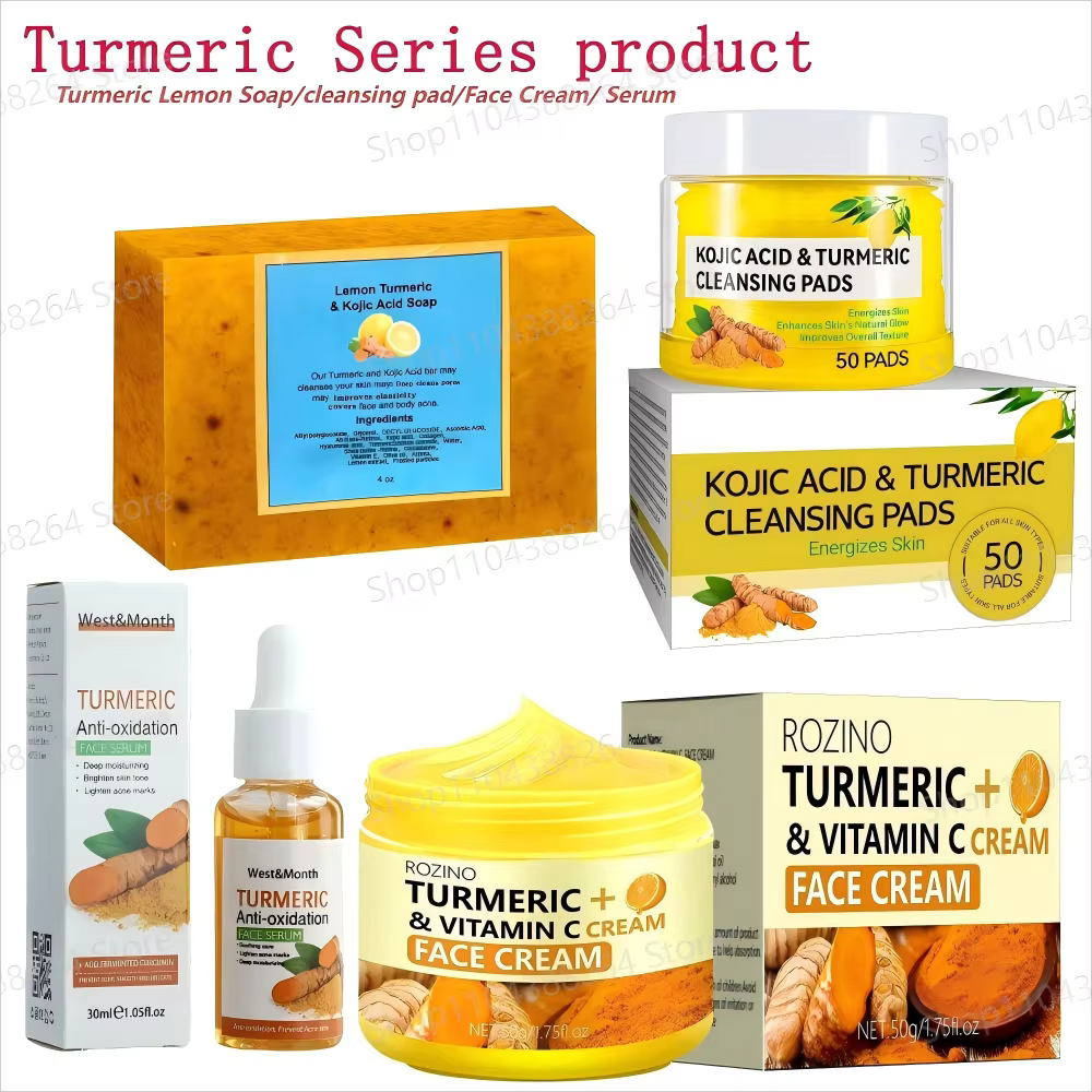 Savon au citron au curcuma/coussin nettoyant/crème pour le visage/sérum série curcuma produit de soin éclaircit le teint pour tous les types de peau nourrir