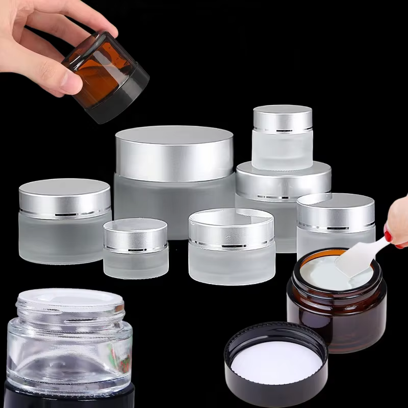 Mini pots de crèmes ronds en verre ambre