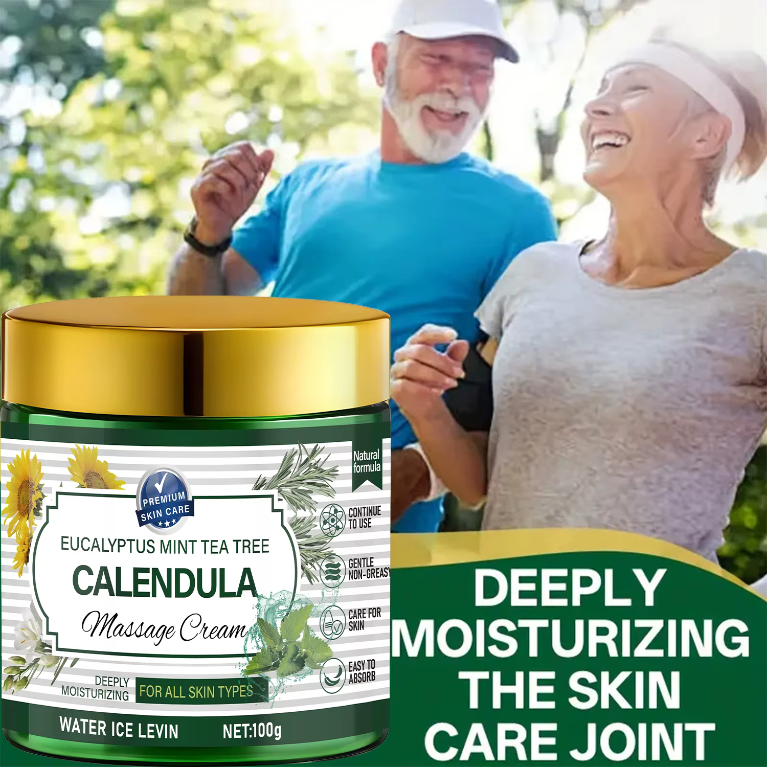 Crème de massage au calendule d'arbre à thé à la menthe d'eucalyptus avec rétinol et Niacinamide - Soins apaisants pour le corps
