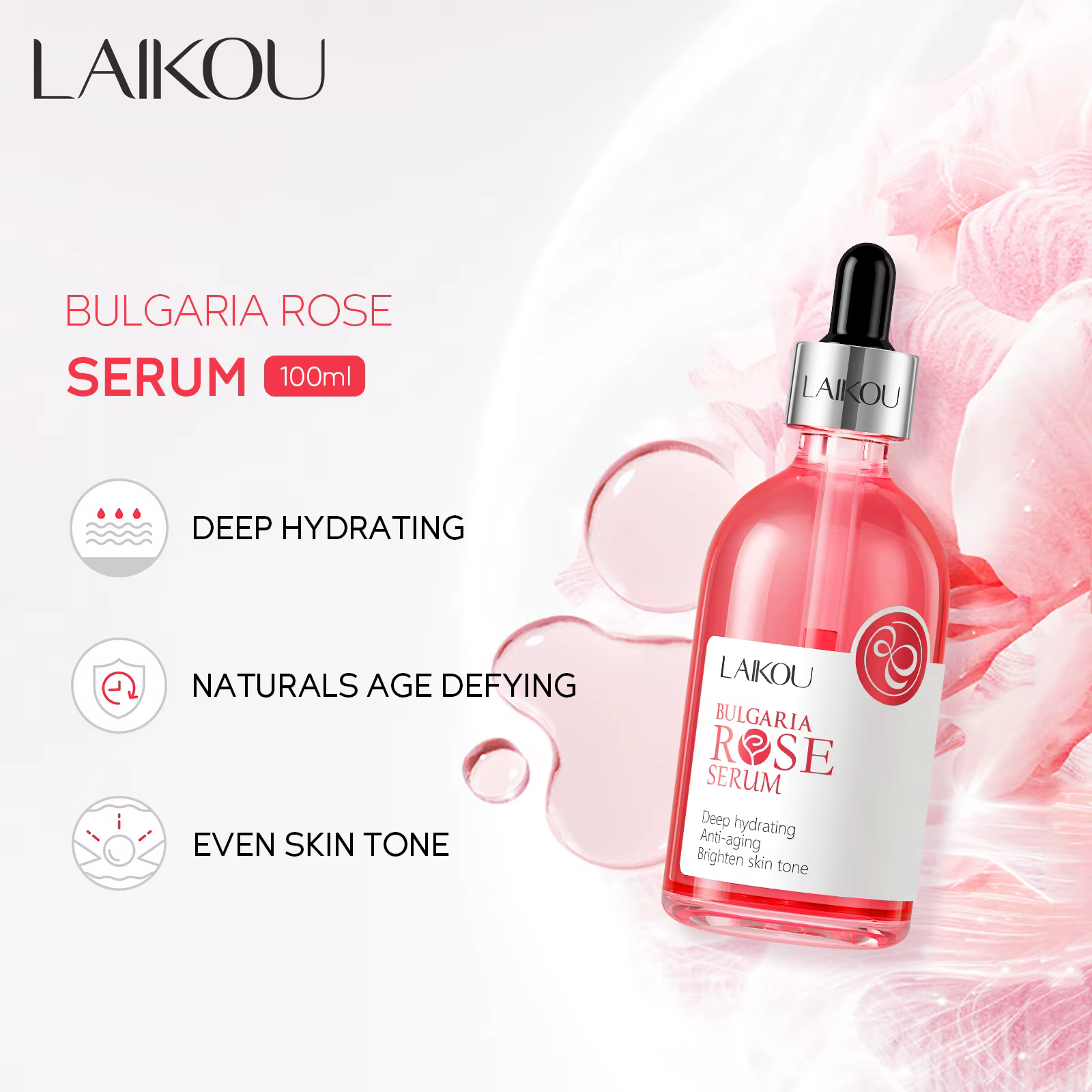 LAIKOU Solution d'essence de fleur de cerisier ou de rose Soins du visage hydratants Éclair Serrer Hydratant Réparateur Apaiser adoucir 100 ml
