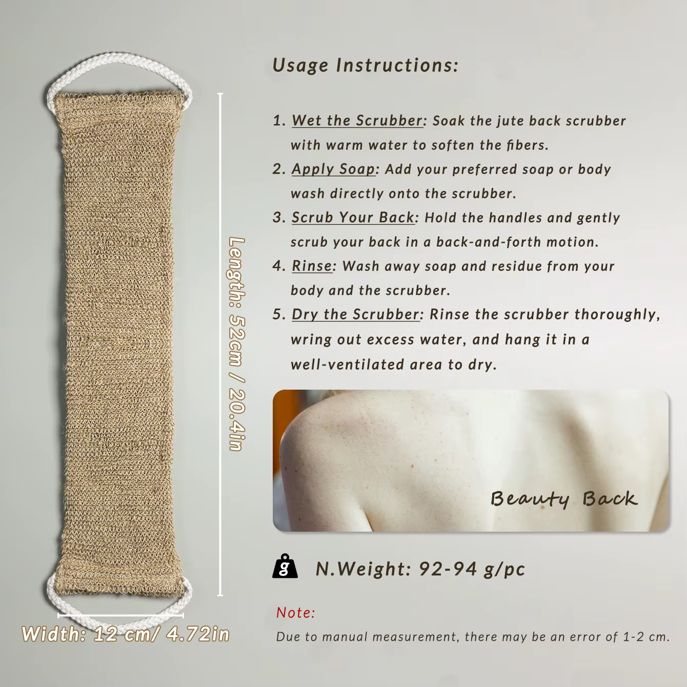 Épurateur de dos exfoliant en Jute naturel