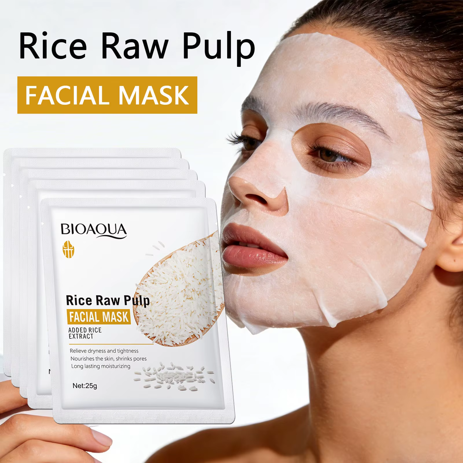1/5/10/20 pièces Masques faciaux hydratants et raffermissants à la pulpe de riz