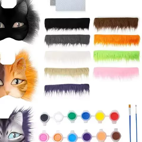 Kit de demi-masque avec graffitis DIY 3 pièces ; Designs Therian dessinés à la main ; Accessoire de fête d'animaux avec masques de chat et de renard.
