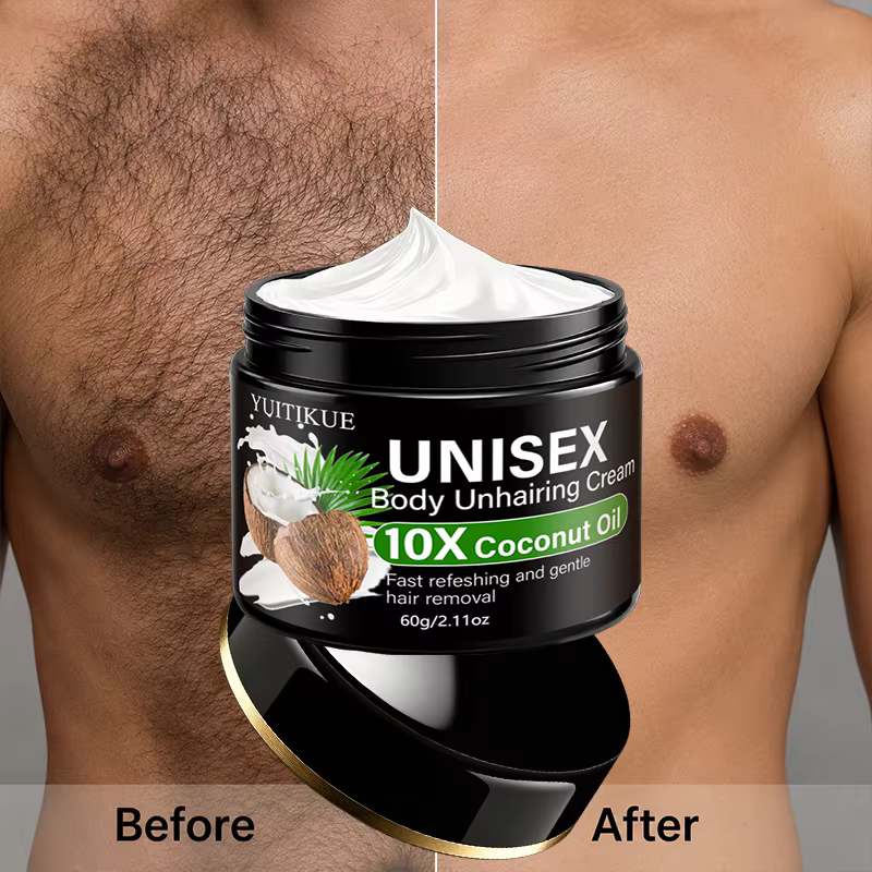 Crème dépilatoire à l'huile de coco unisexe YUITIKUE 60g, épilation douce et rapide, crème de soin quotidienne pour le corps entier