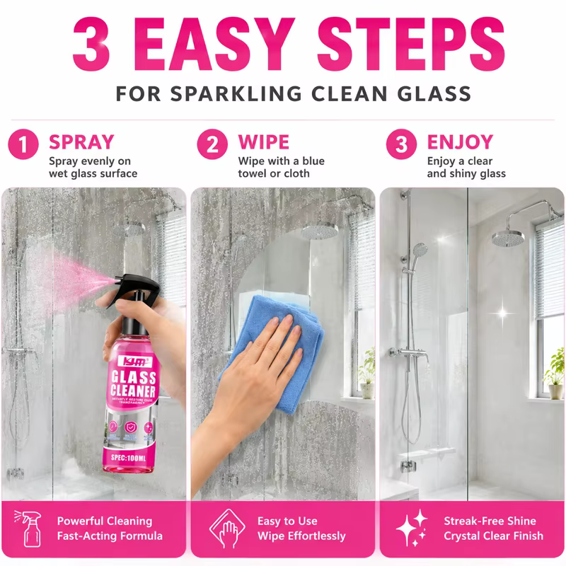 Nettoyant Vitres Cristallines en Spray – Décontamination Rapide pour Pare-Brise, Rétroviseurs, Salle de Bain et Douche – Élimine les Traces et la Saleté Sans Traces