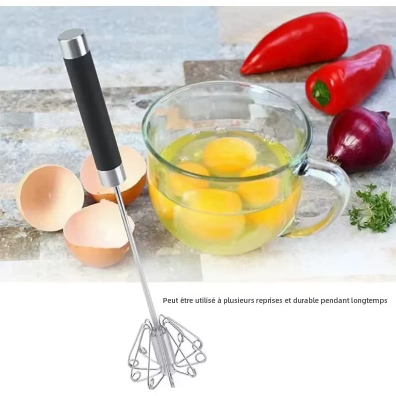 Batteur à œufs semi-automatique en caoutchouc, mélangeur de cuisine rotatif en acier inoxydable, fouet manuel, batteur à œufs, fouet manuel pour crème de lait