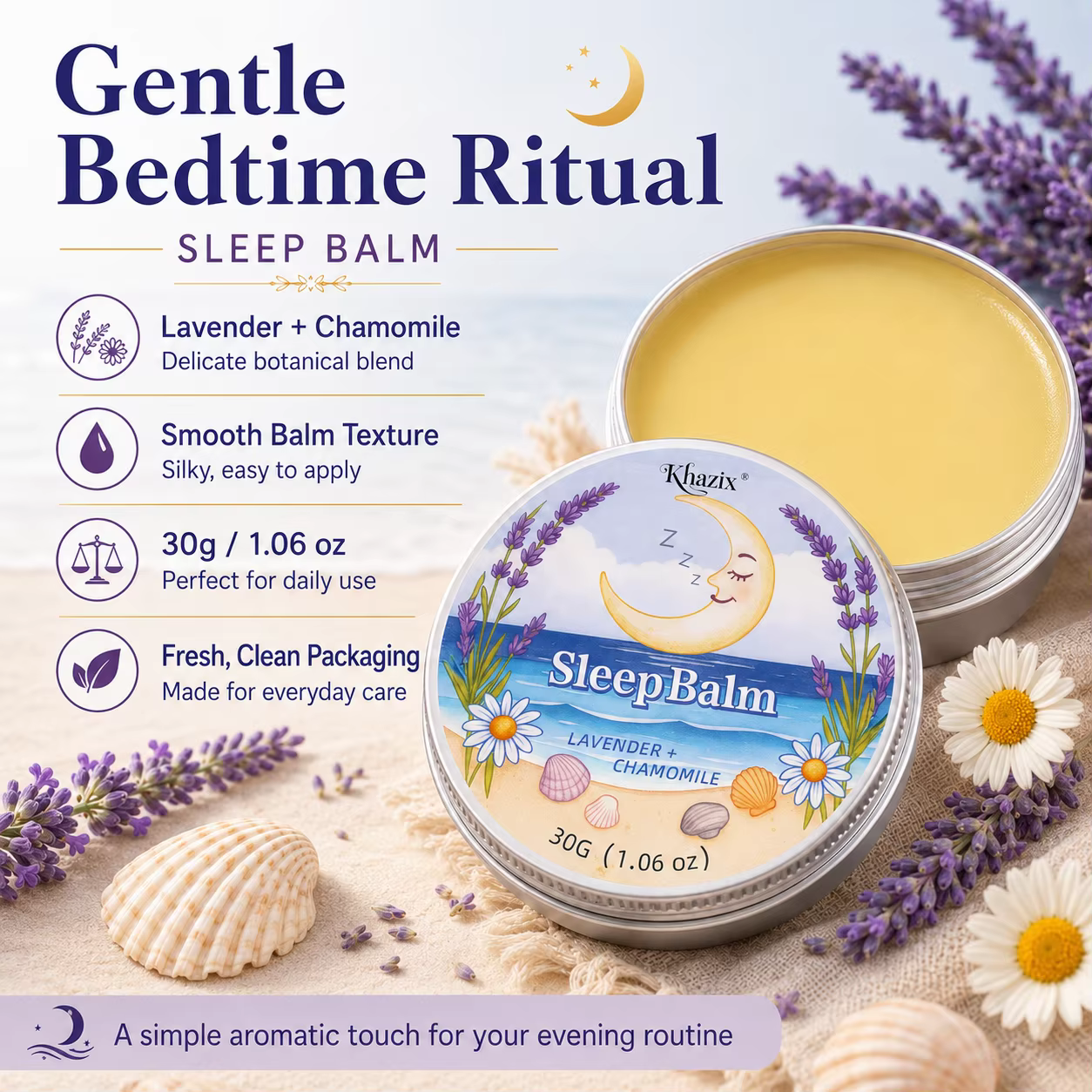 Baume de Nuit Apaisant 30g à la Lavande et à la Camomille – Arôme Calmant