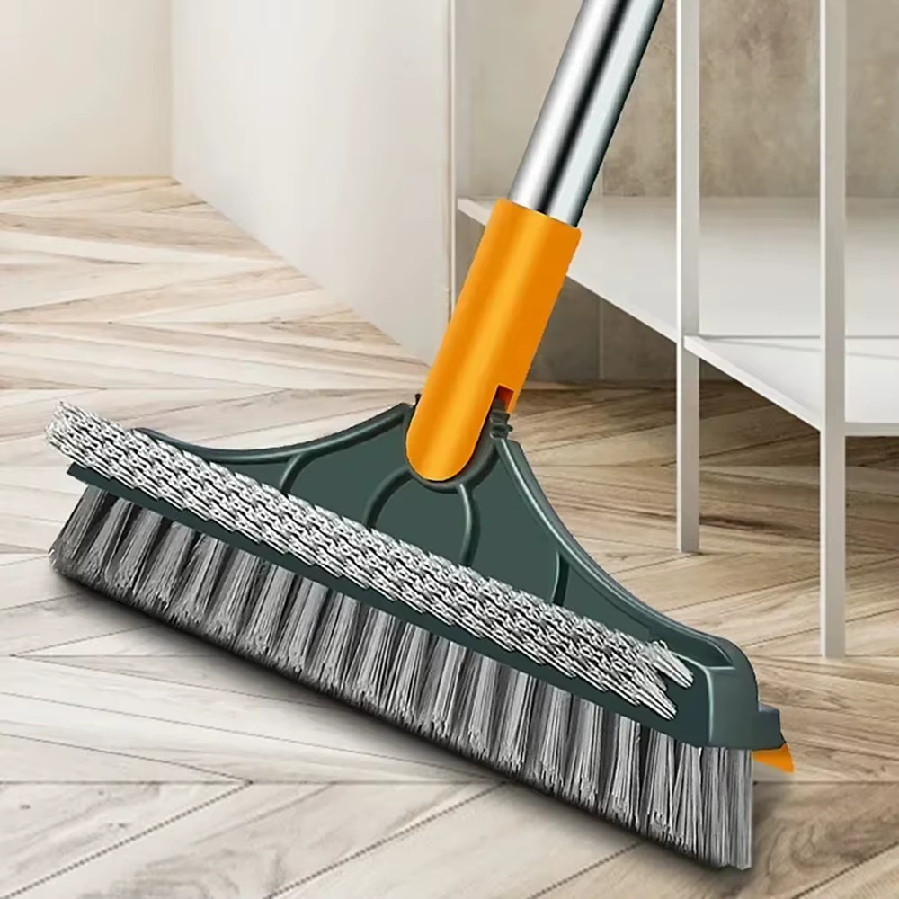 Brosse de nettoyage 2-en-1 pour sol de salle de bain, brosse à long manche avec raclette amovible, balai magique, outil de nettoyage pour carrelage et cuisine